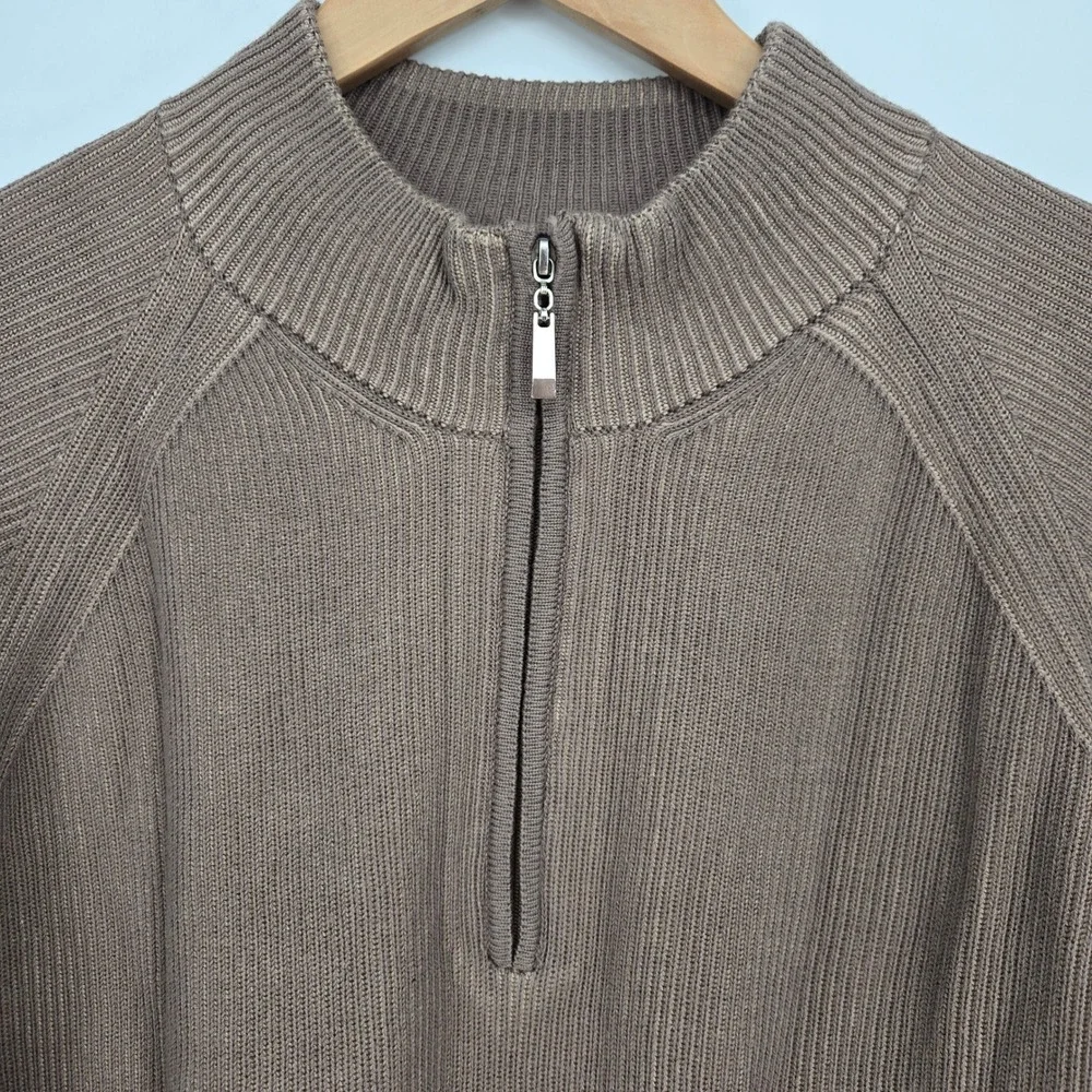 NWT Luchiano Visconti Mens S Taupe Brown Knit Sweater 1/4 Zip Quiet Luxury